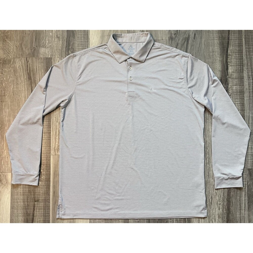 Rhoback Polo Shirt Mens XXL Gray Striped Long Sleeve Golf Performance Logo